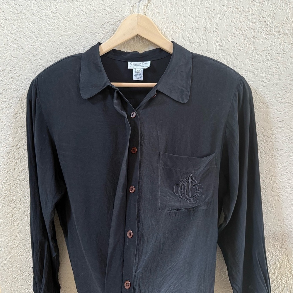 Christian Dior Top Blouse Black Chemise Sleepwear Casual Vintage Classic 12